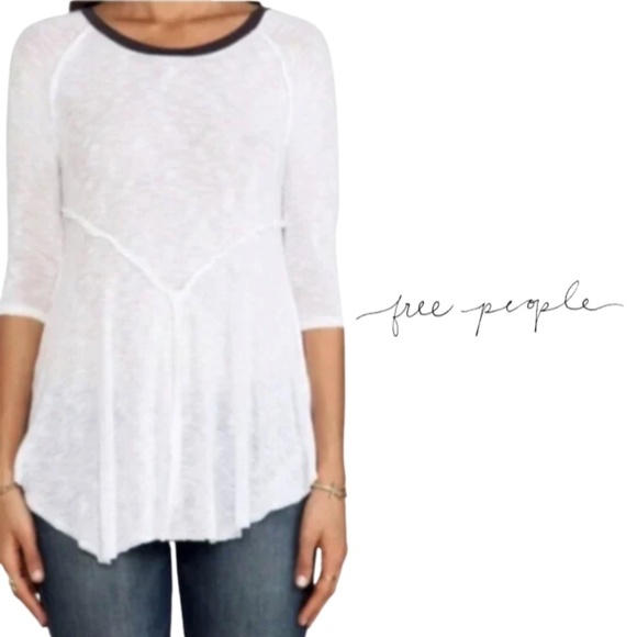 Free People NWT White Knit Tunic Top - Snow Combo - Size Large - Picture 1 of 14